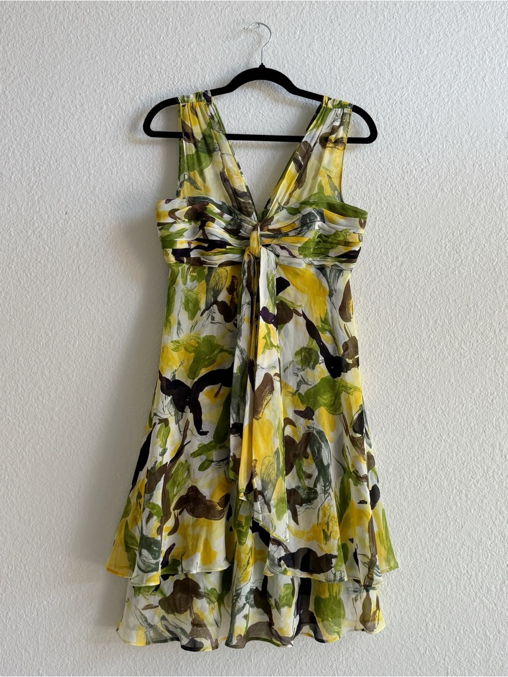 DONNA RICCO Y2K Sleeveless V-Neck Yellow & Green Floral Dress